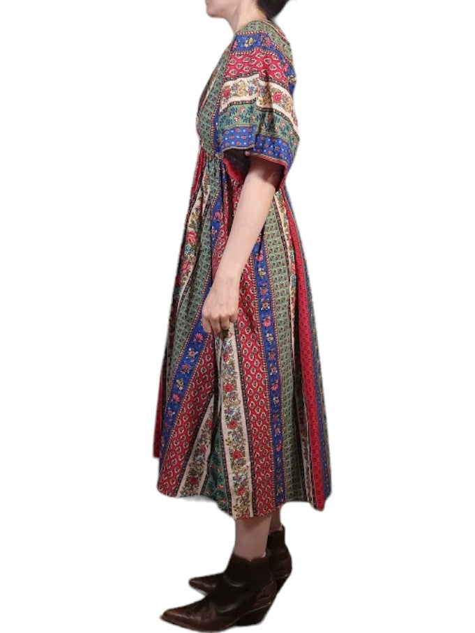 The Sarita Dress Midi - Multi Pattern, Vintage Cotton Blend