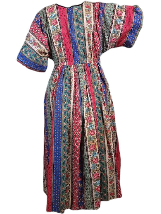 The Sarita Dress Midi - Multi Pattern, Vintage Cotton Blend