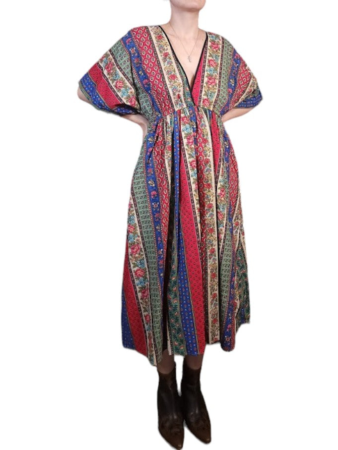 The Sarita Dress Midi - Multi Pattern, Vintage Cotton Blend