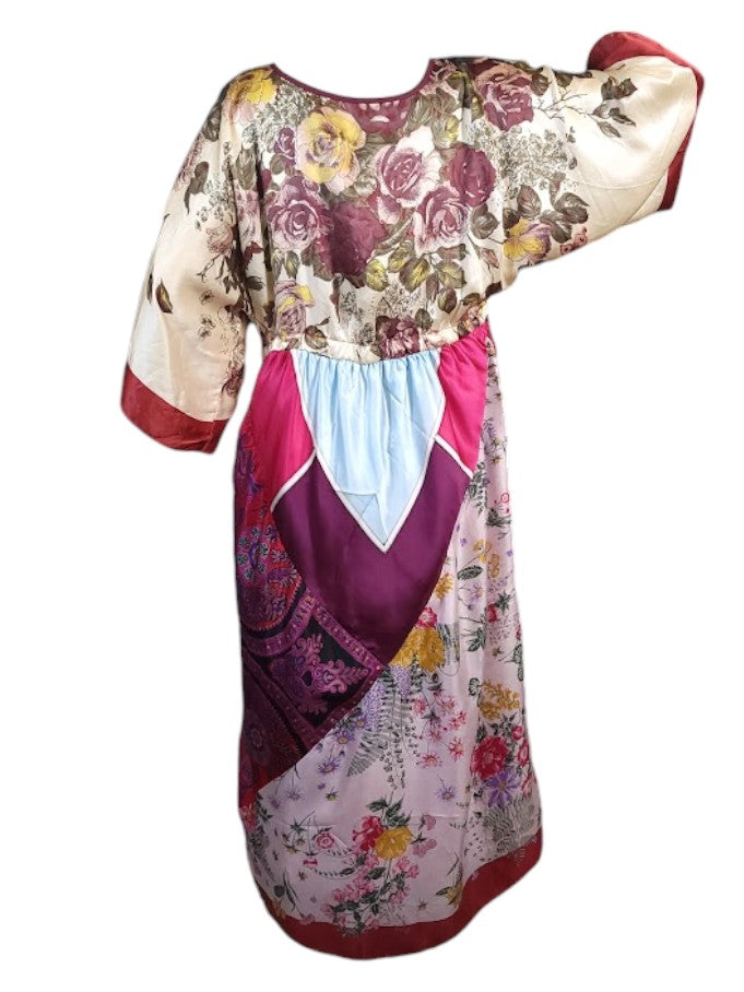 The Sarita Dress Above-The-Ankle - Maroon/Multi, Vintage Silk Blend Scarves