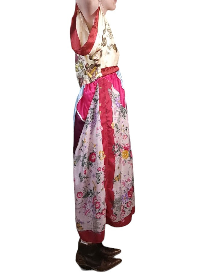 The Sarita Dress Above-The-Ankle - Maroon/Multi, Vintage Silk Blend Scarves