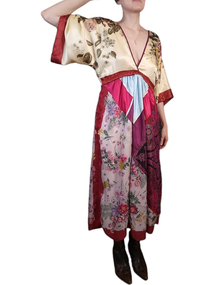 The Sarita Dress Above-The-Ankle - Maroon/Multi, Vintage Silk Blend Scarves