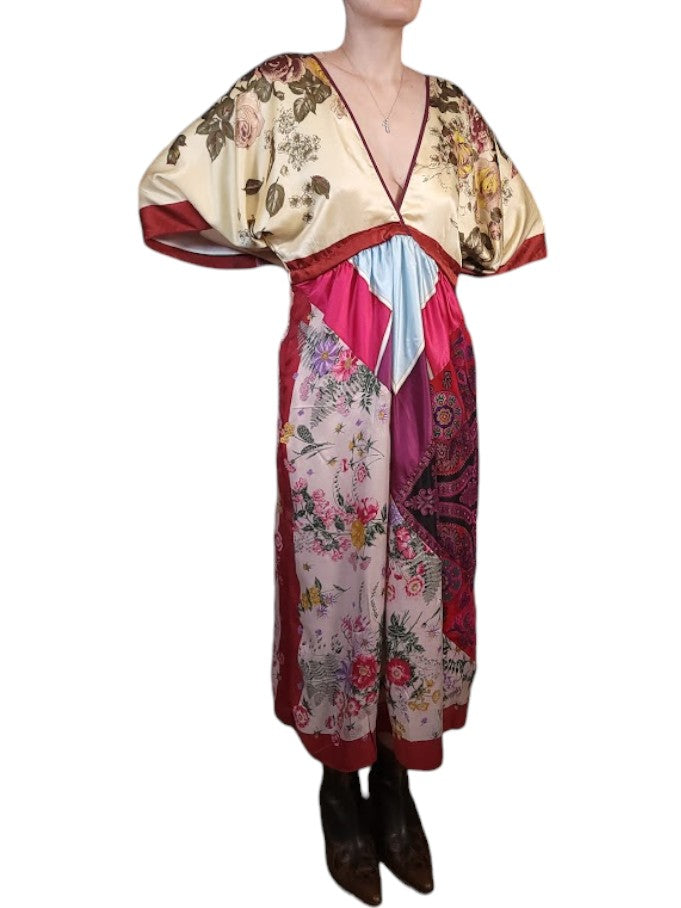 The Sarita Dress Above-The-Ankle - Maroon/Multi, Vintage Silk Blend Scarves