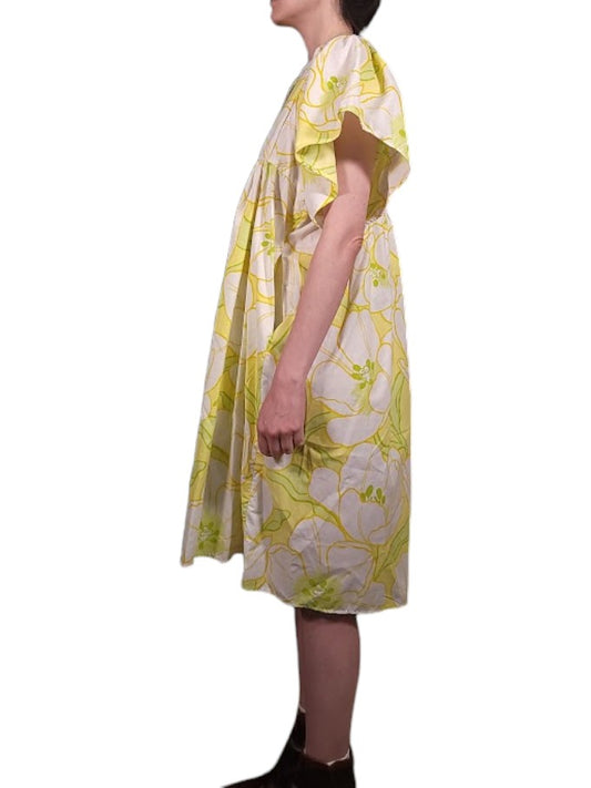 The Ren Dress Midi - Yellow Lime Floral, Vintage YSL Cotton Percale