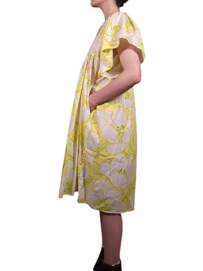 The Ren Dress Midi - Yellow Lime Floral, Vintage YSL Cotton Percale