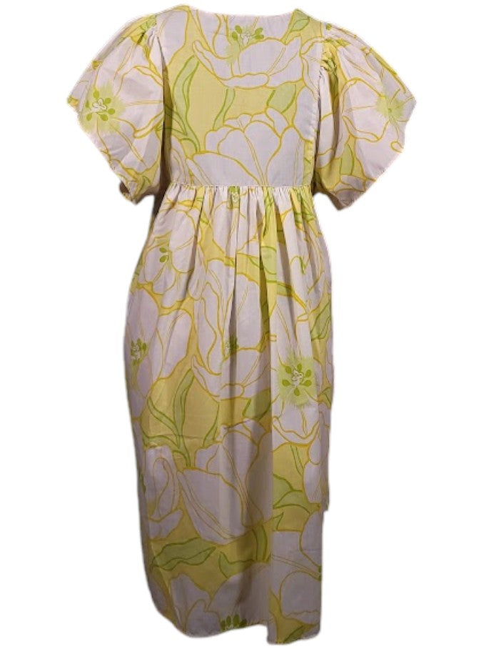 The Ren Dress Midi - Yellow Lime Floral, Vintage YSL Cotton Percale