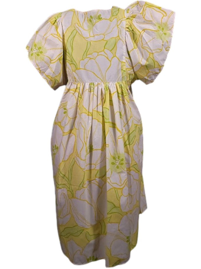 The Ren Dress Midi - Yellow Lime Floral, Vintage YSL Cotton Percale