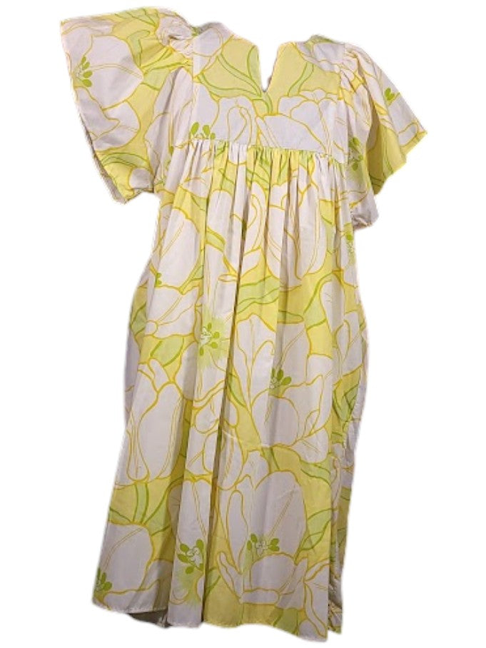 The Ren Dress Midi - Yellow Lime Floral, Vintage YSL Cotton Percale