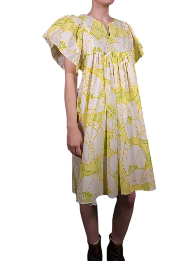 The Ren Dress Midi - Yellow Lime Floral, Vintage YSL Cotton Percale