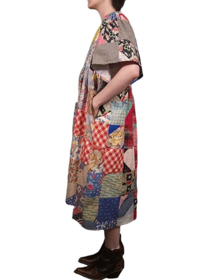 The Ren Dress Midi - Vintage Quilt Top, Cotton Blend