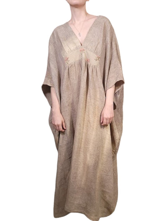 The Tuleta Kaftan Maxi - Floral Empire Waist, Linen