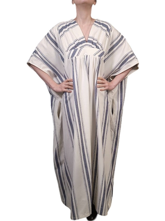 The Tuleta Kaftan Maxi - Blue Stripe, Linen