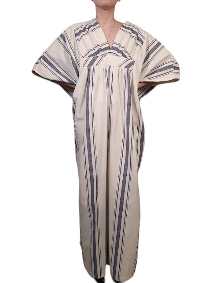 The Tuleta Kaftan Maxi - Blue Stripe, Linen