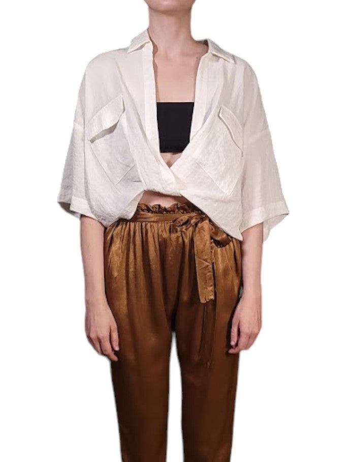 The Tira Top - Cropped Twist, White Tencel Blend