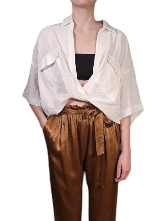 The Tira Top - Cropped Twist, White Tencel Blend