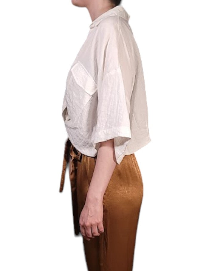 The Tira Top - Cropped Twist, White Tencel Blend