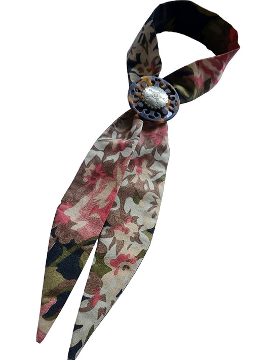 Skinny Bandana Necktie Scarf - Dark Floral, Cotton