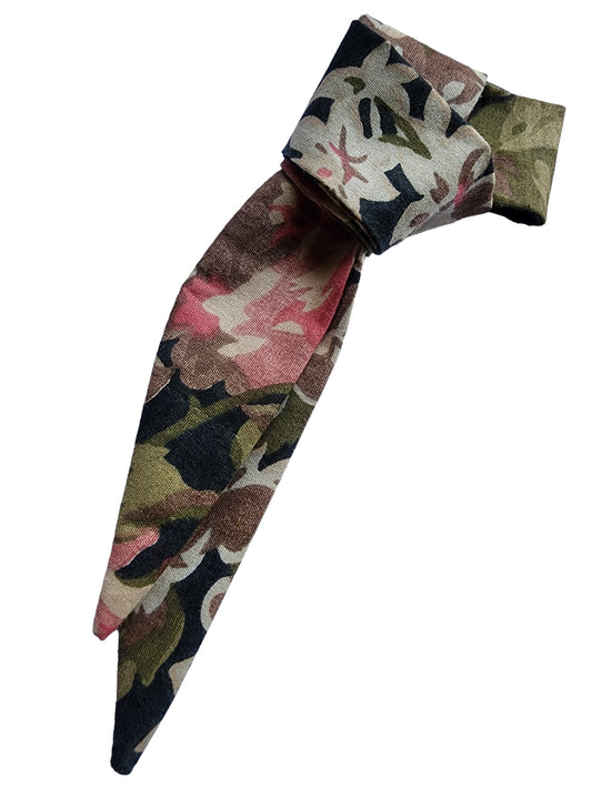 Skinny Bandana Necktie Scarf - Dark Floral, Cotton