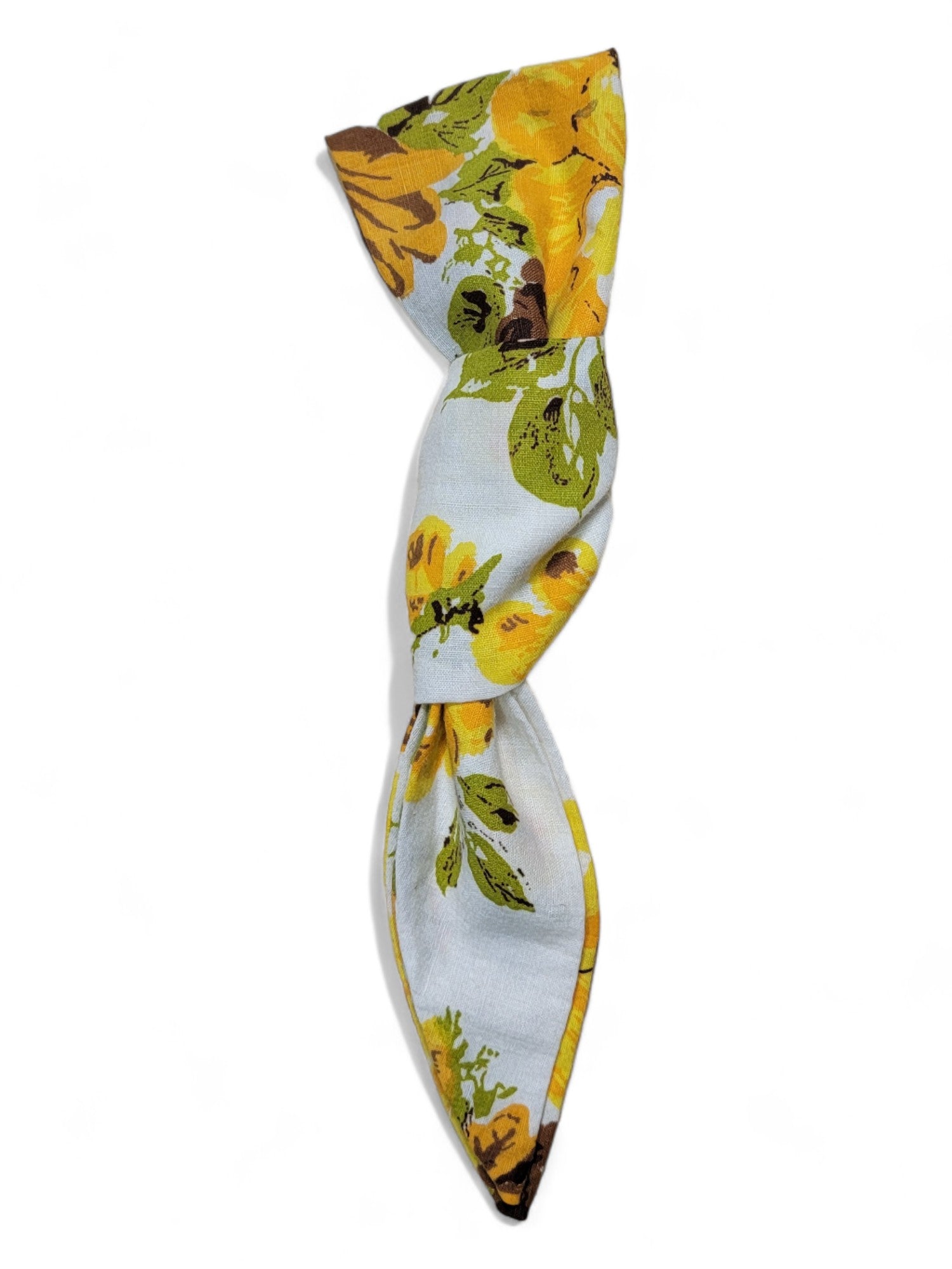 Skinny Bandana Necktie Scarf - Yellow/Green Floral, Cotton