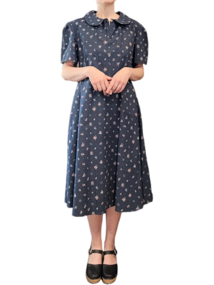 The Clyde Dress Midi - Blue Floral, Cotton Blend