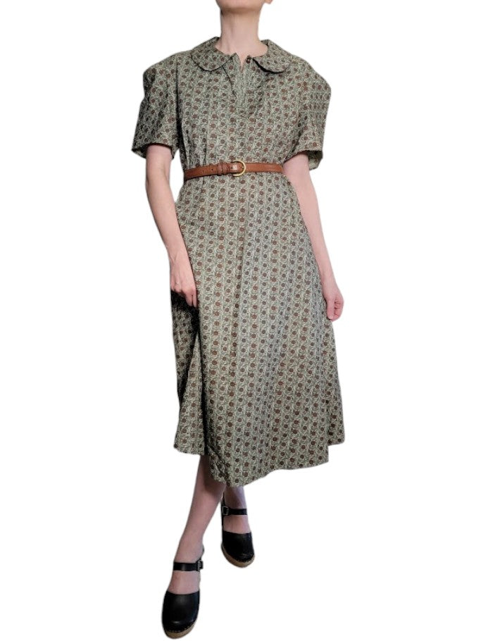 The Clyde Dress Midi - Vintage Calico Print, Cotton