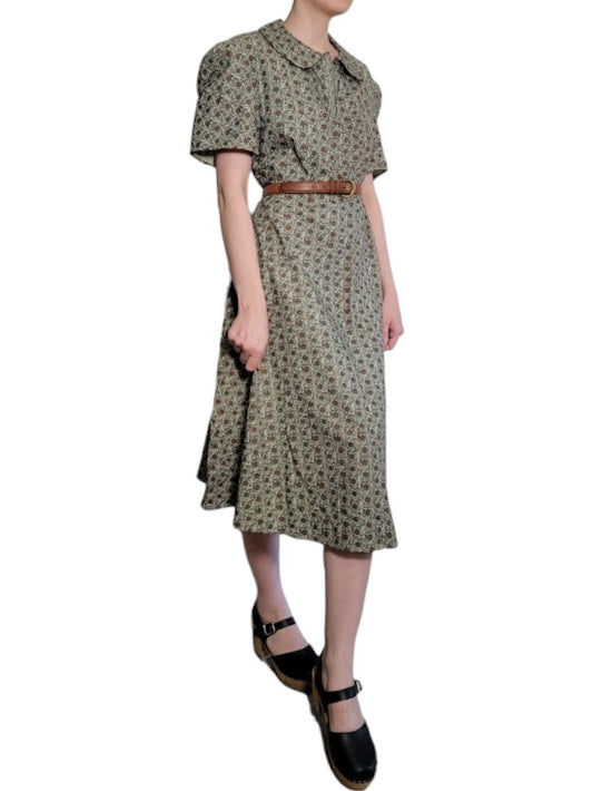 The Clyde Dress Midi - Vintage Calico Print, Cotton