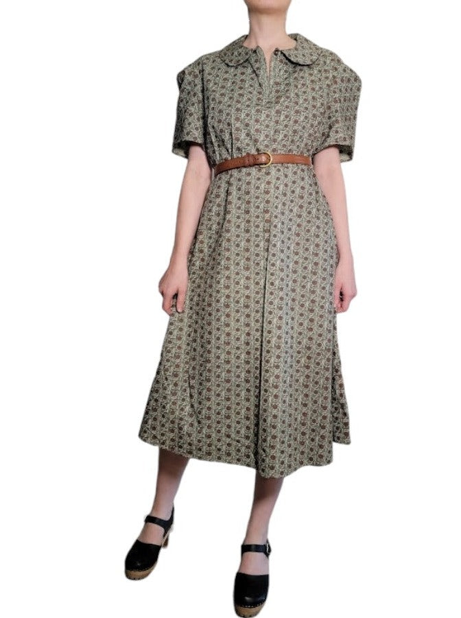 The Clyde Dress Midi - Vintage Calico Print, Cotton