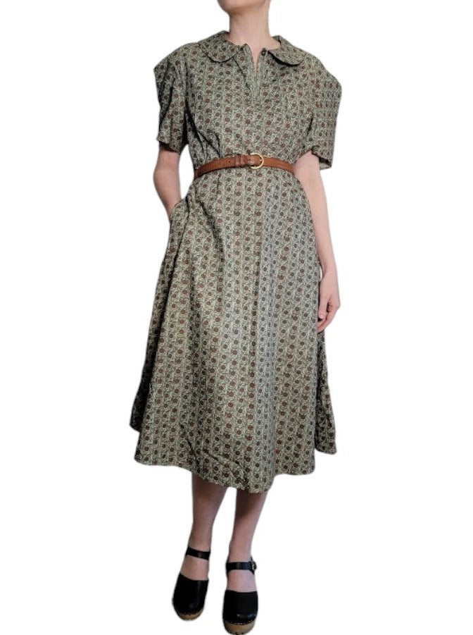 The Clyde Dress Midi - Vintage Calico Print, Cotton