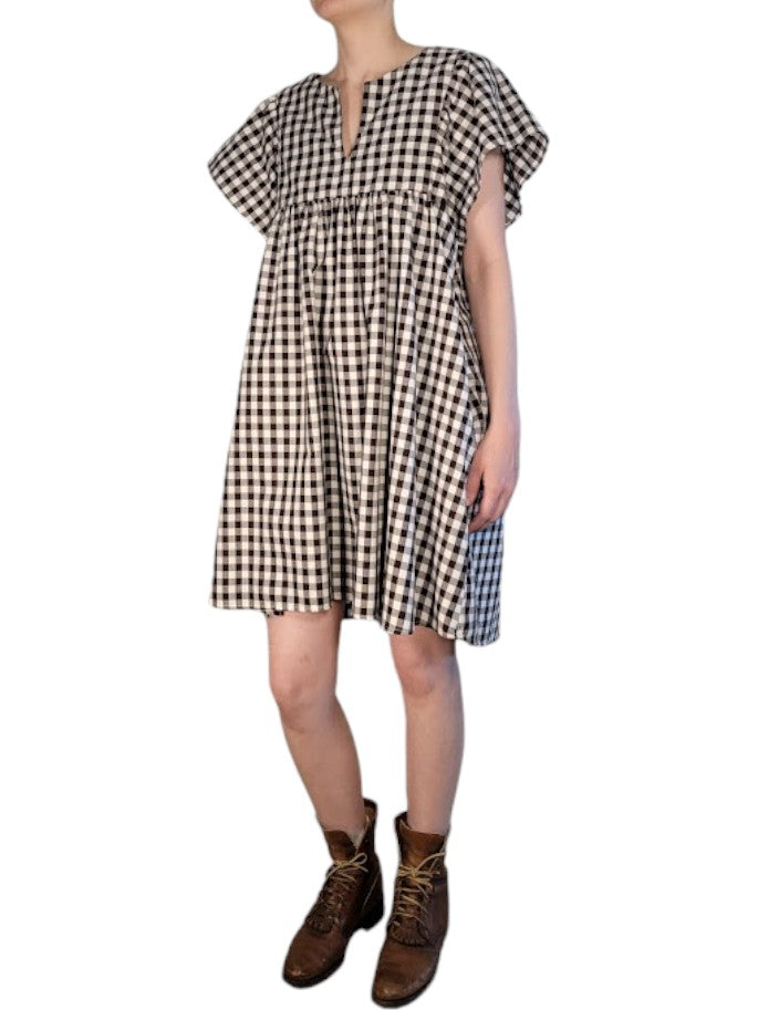 The Ren Dress Midi - Brown Gingham, Cotton