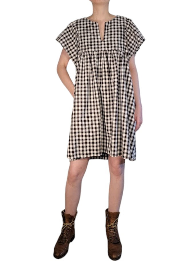 The Ren Dress Midi - Brown Gingham, Cotton