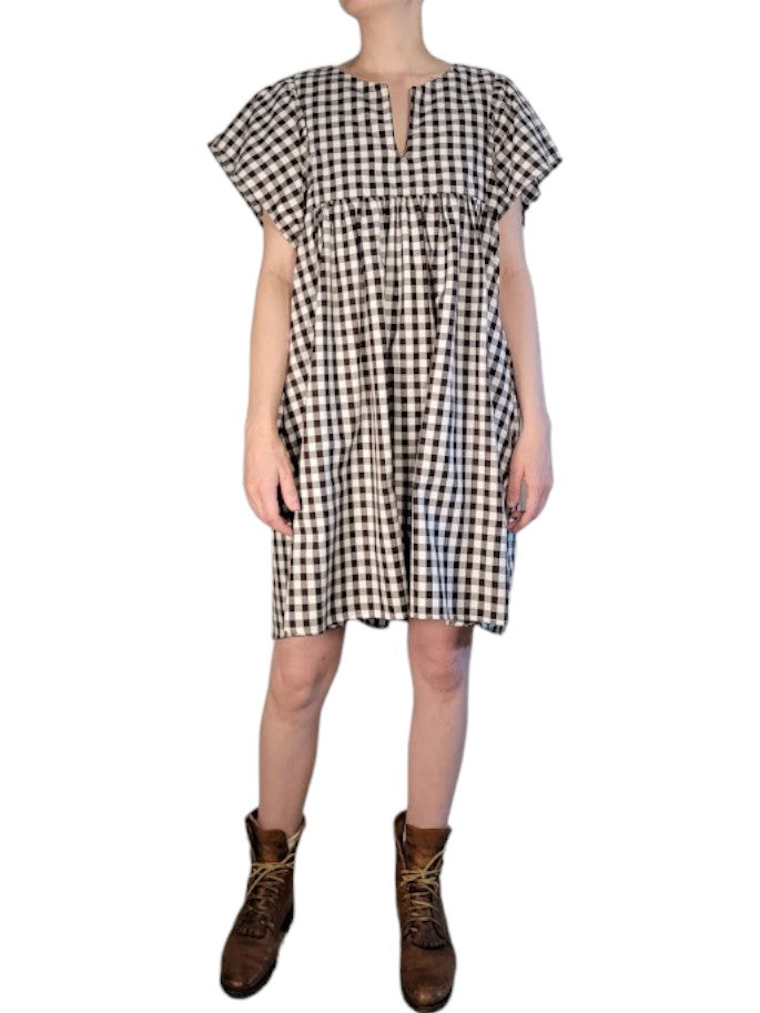 The Ren Dress Midi - Brown Gingham, Cotton