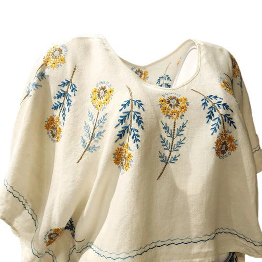Vintage Embroidered Linen Pull-Over Top