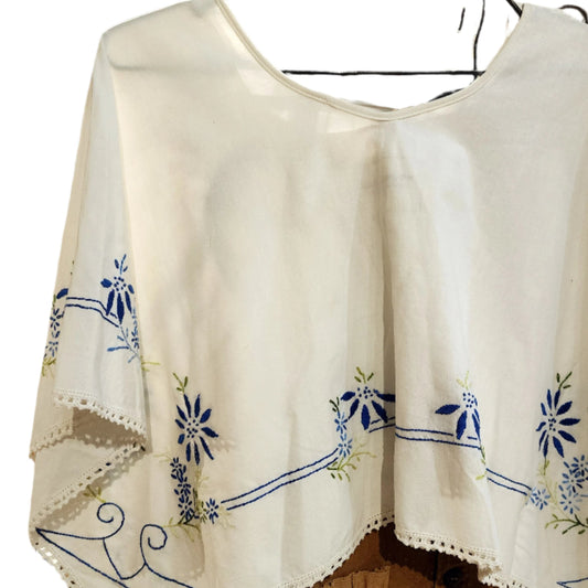 Vintage Embroidered Linen Pull-Over Top