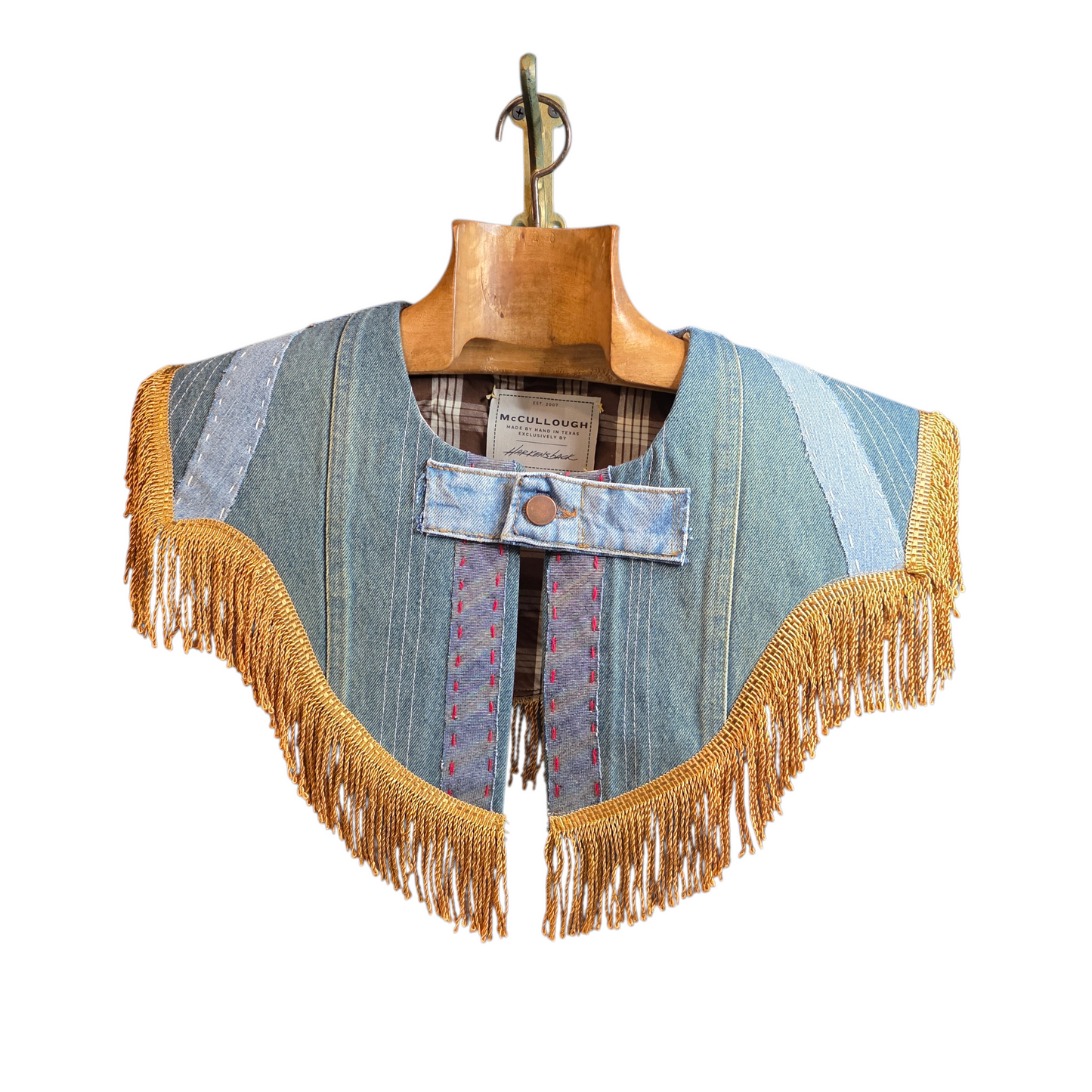 The Fringe Capelet - Reclaimed Denim Patchwork + Bullion Fringe