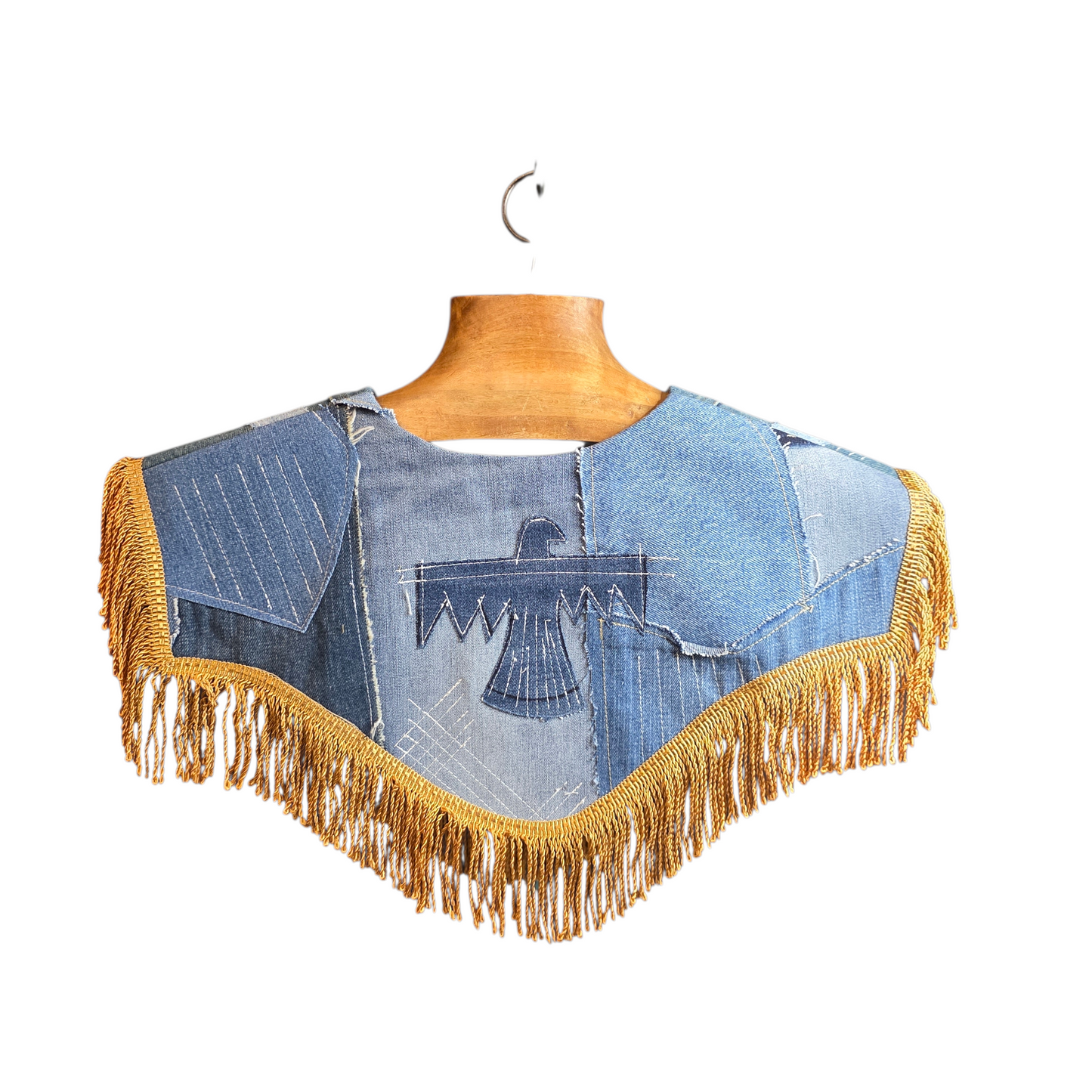 The Fringe Capelet - Reclaimed Denim Patchwork + Bullion Fringe