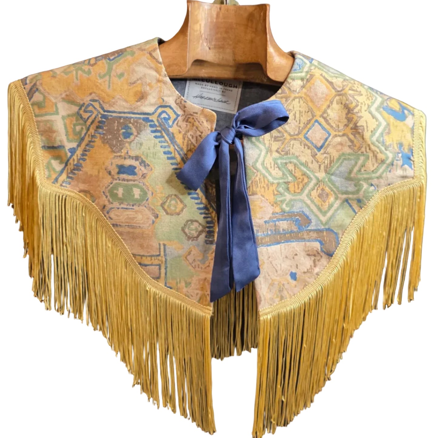 Western for the Weekend — Tie-On Fringe Capelet (Vintage Southwestern Cotton + Flag-Gold Fringe)