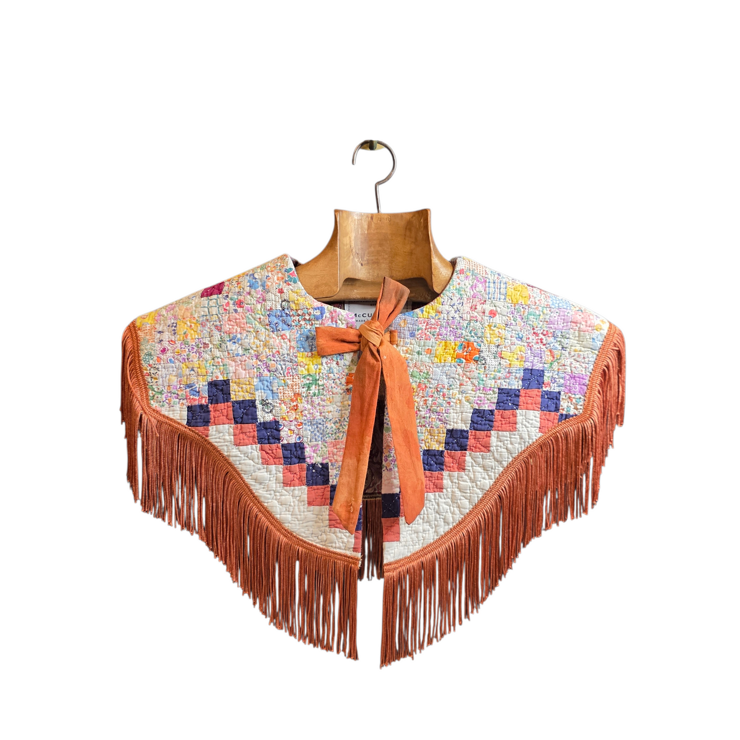 Western for the Weekend — Tie-On Fringe Capelet (Vintage Patchwork Quilt + Rust Fringe)