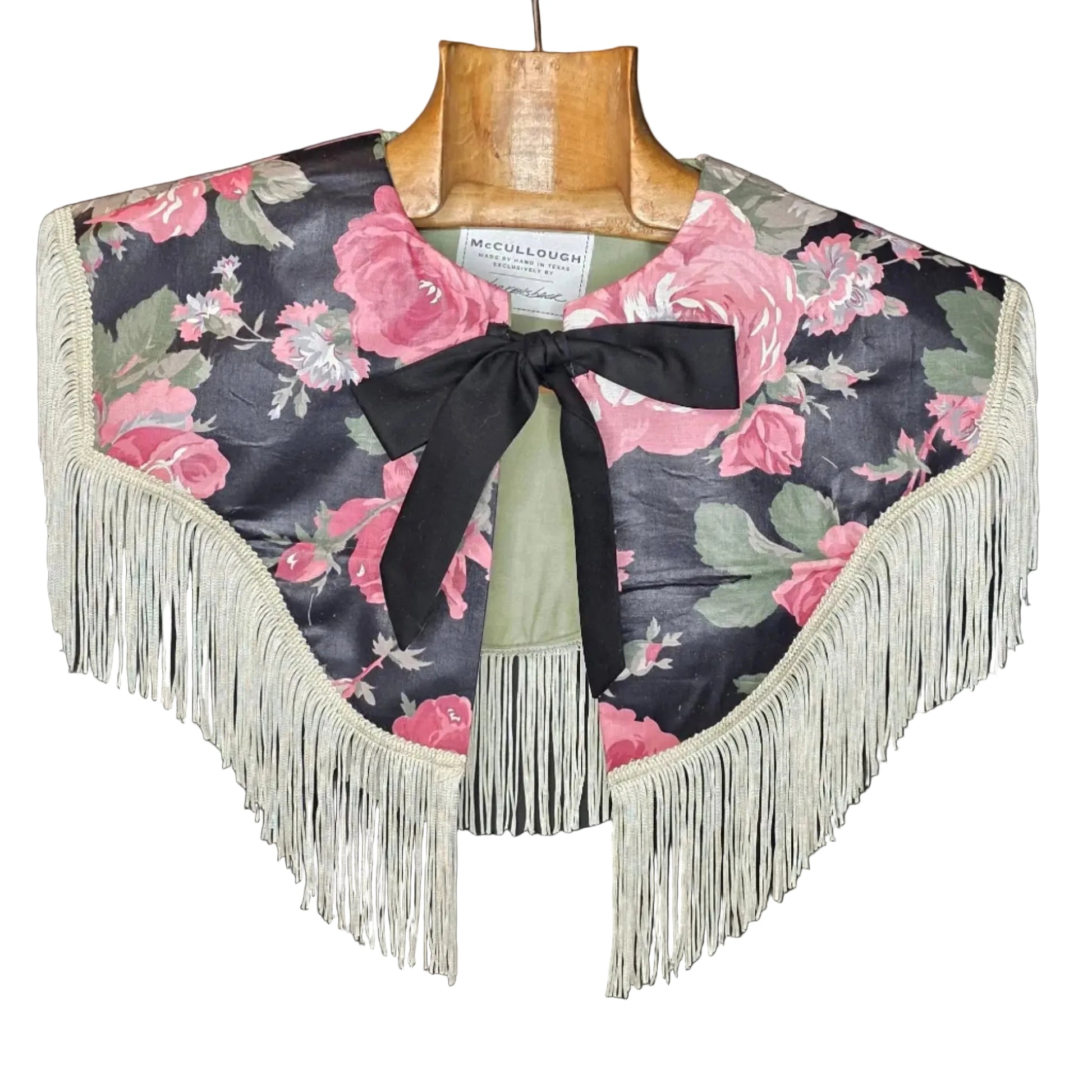 Vintage Chintz Floral + Champagne Fringe Western Capelet made in Texas - Worn in Round Top