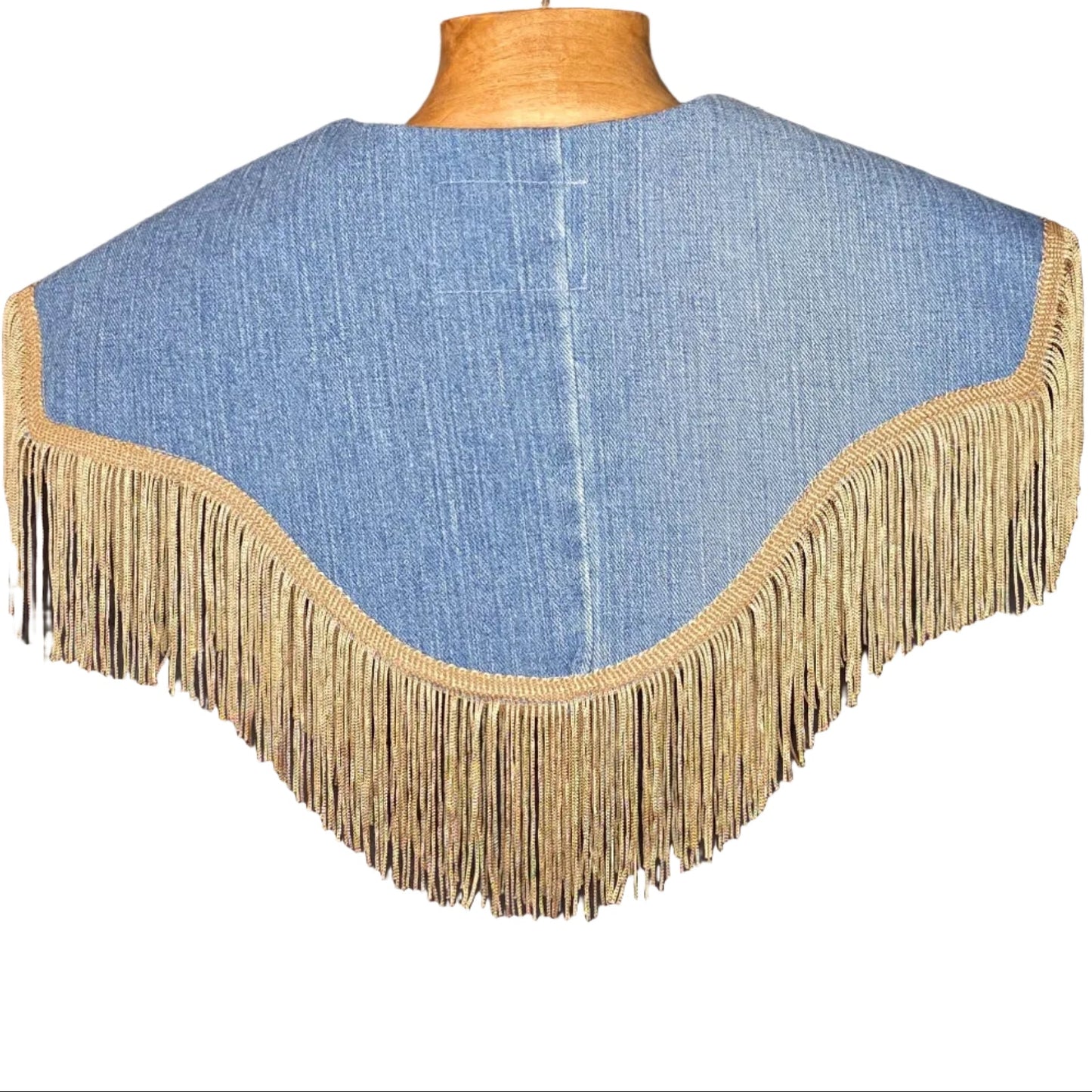 Western for the Weekend — Fringe Capelet (Vintage Patchwork Denim + Champagne Fringe)
