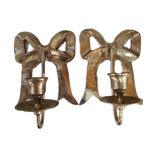 Vintage Brass Bow Candle Wall Sconces (set of 2)