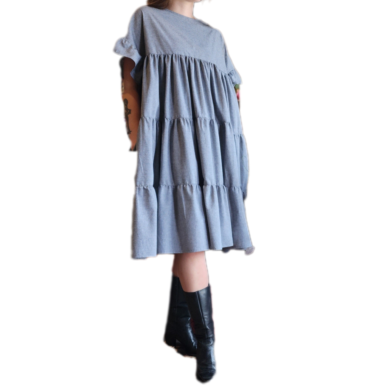 Palomino Tiered Oversized Day Dress - Denim Chambray