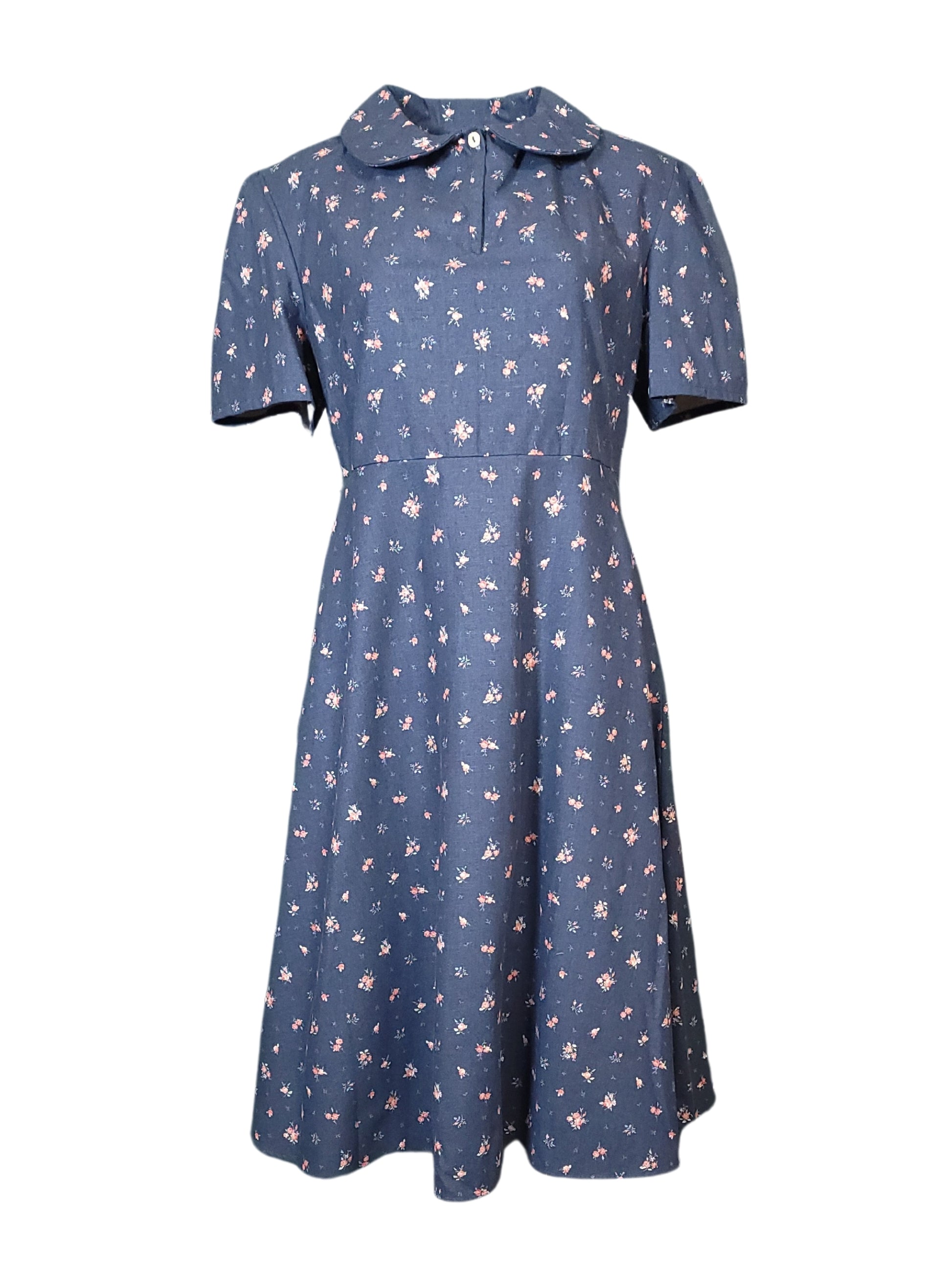 The Clyde Dress - Peter Pan Collar Day Dress Midi Length Cotton Flax Floral Print