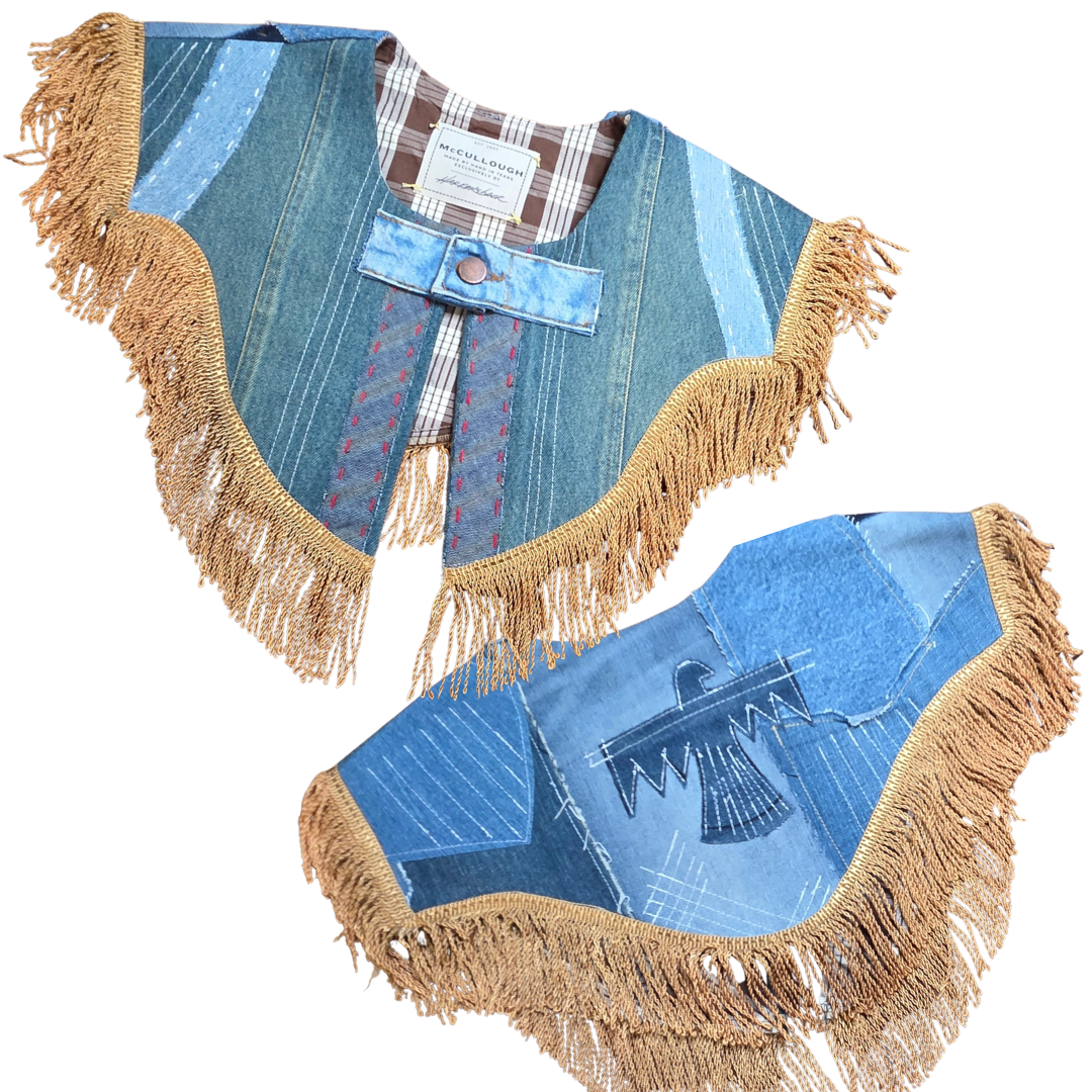 Western for the Weekend - Fringe Capelet - Denim Thunderbird
