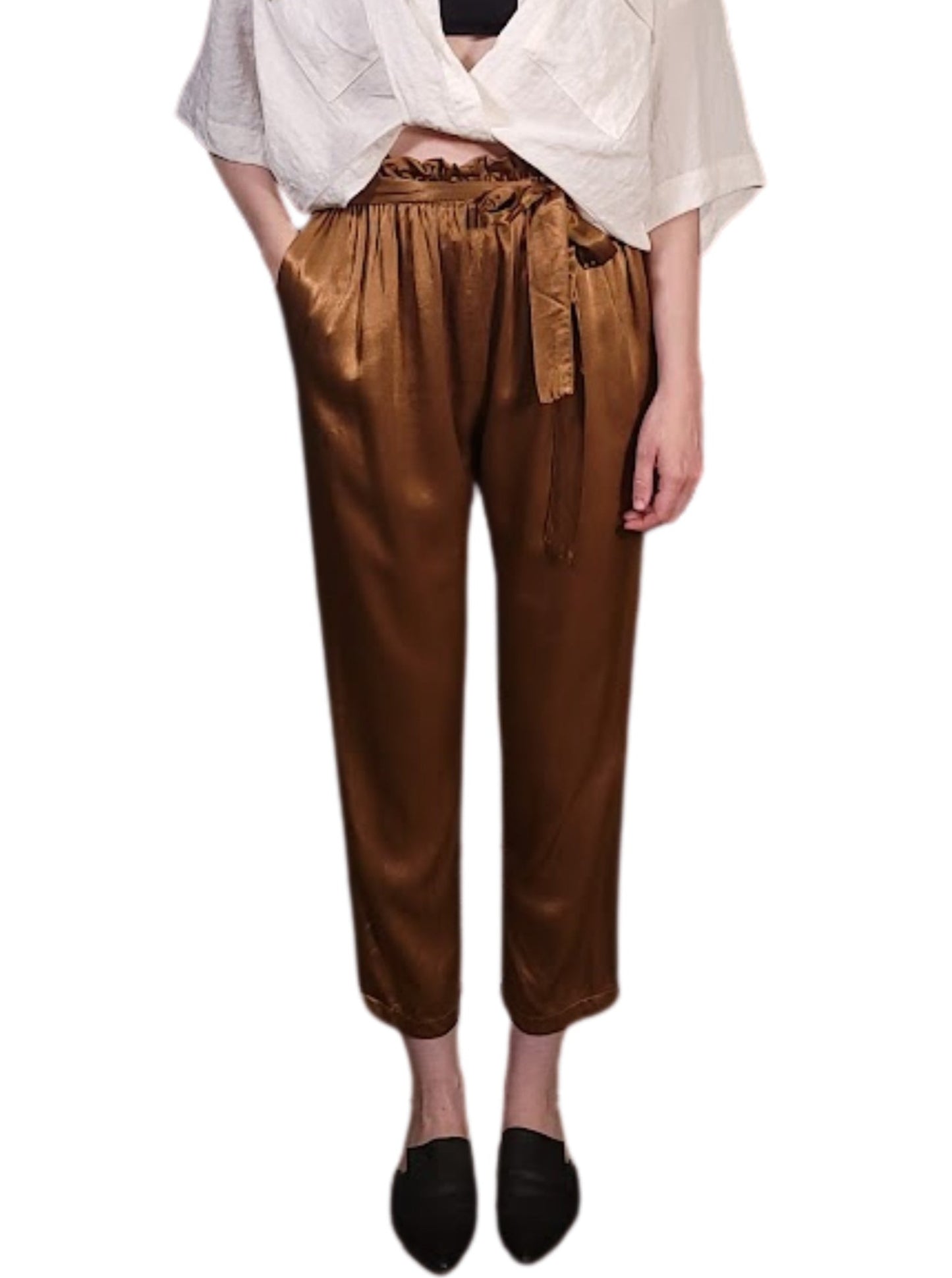 The Loraine Pant - Relaxed Paper Bag Tie Waist, Silk Charmeuse