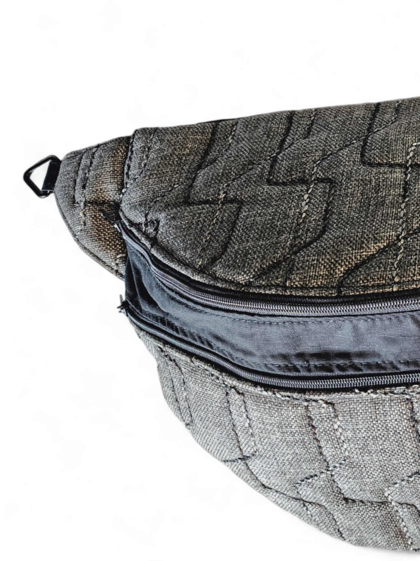 The Traveler in Quilted Designer Fabric - Sling Crossbody Bag - Gray/Black Stitched 038