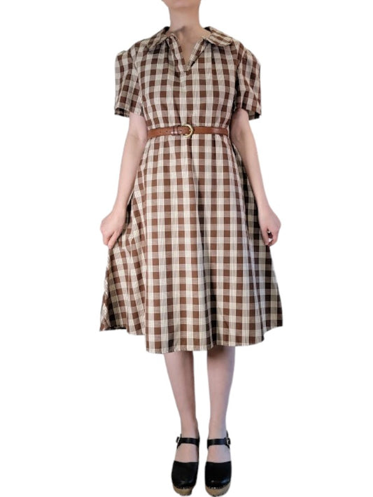 The Clyde Dress Midi - Chocolate Gingham, Cotton Blend