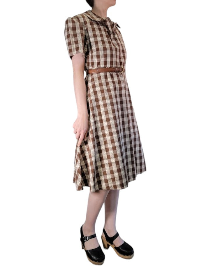 The Clyde Dress Midi - Chocolate Gingham, Cotton Blend