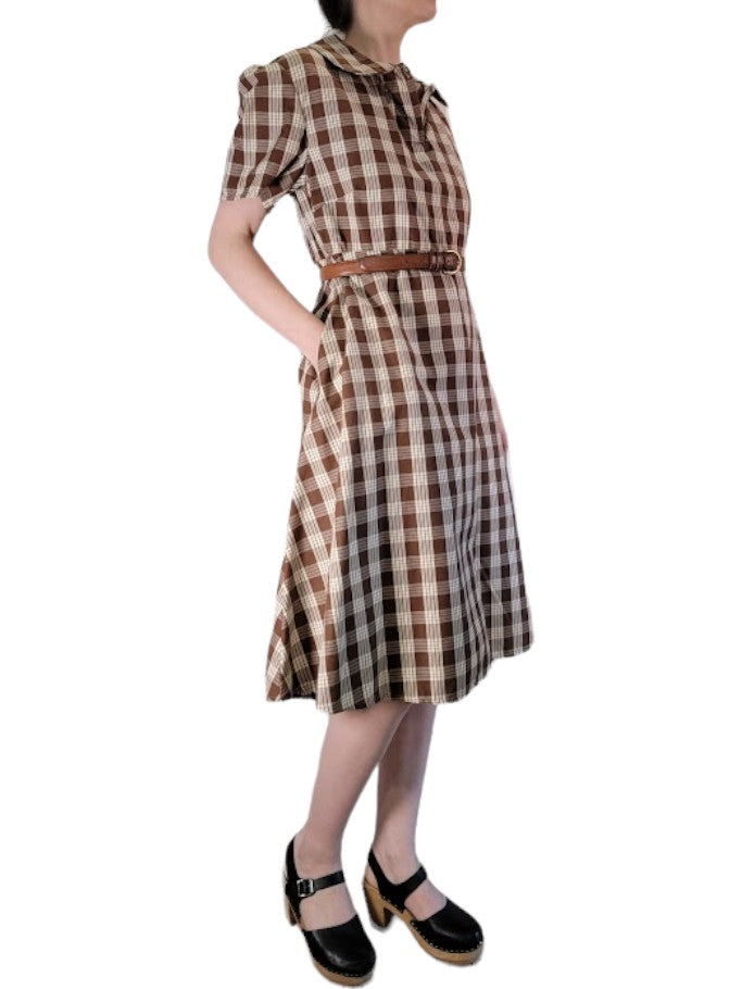 The Clyde Dress Midi - Chocolate Gingham, Cotton Blend