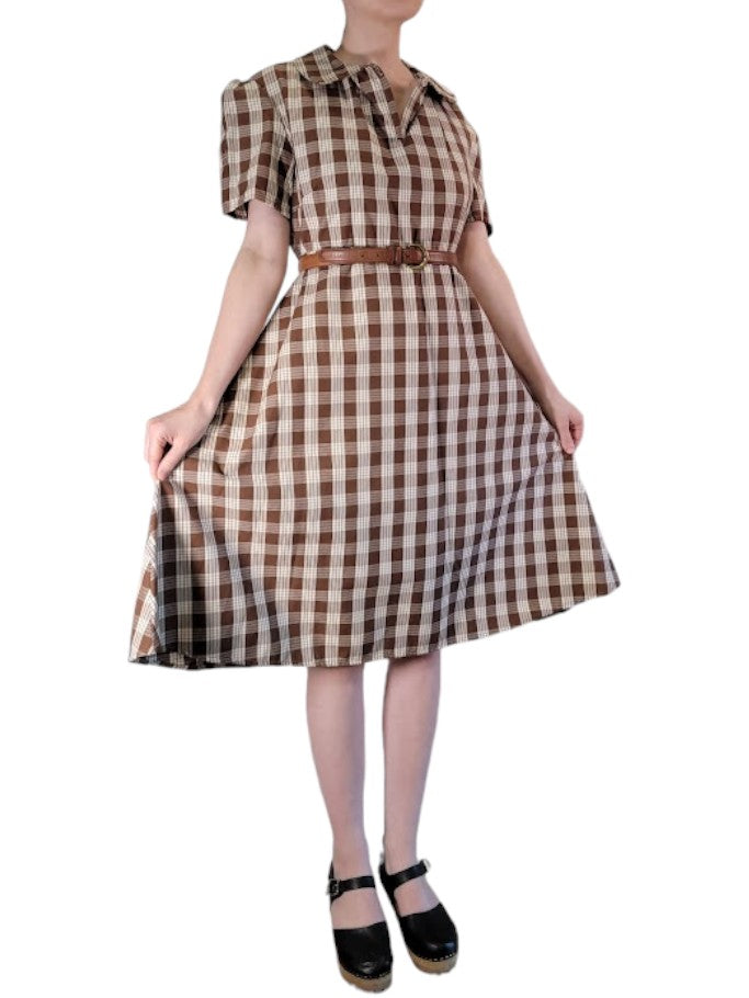 The Clyde Dress Midi - Chocolate Gingham, Cotton Blend