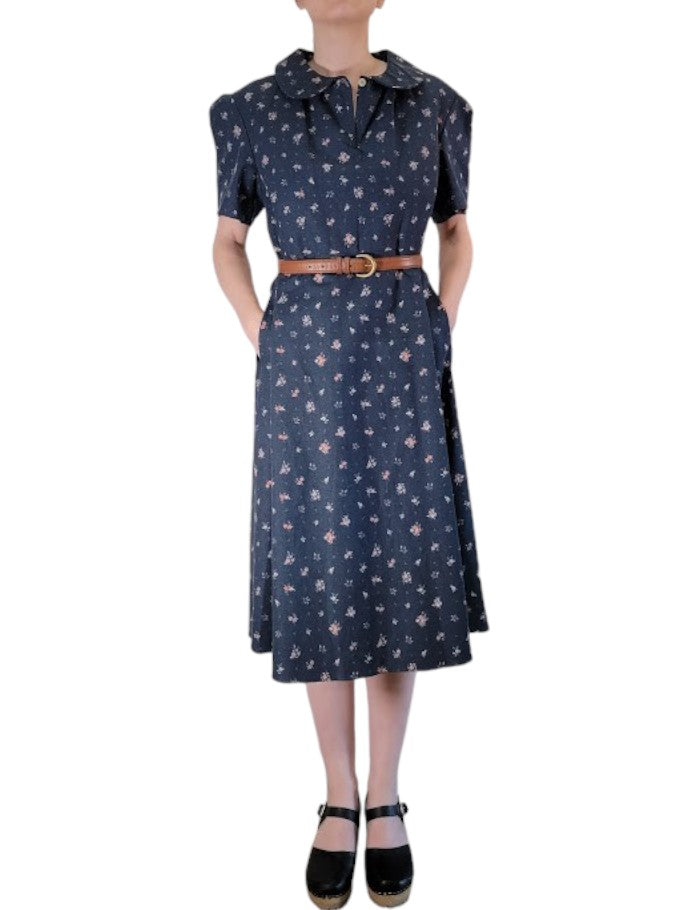 The Clyde Dress Midi - Blue Floral, Cotton Blend